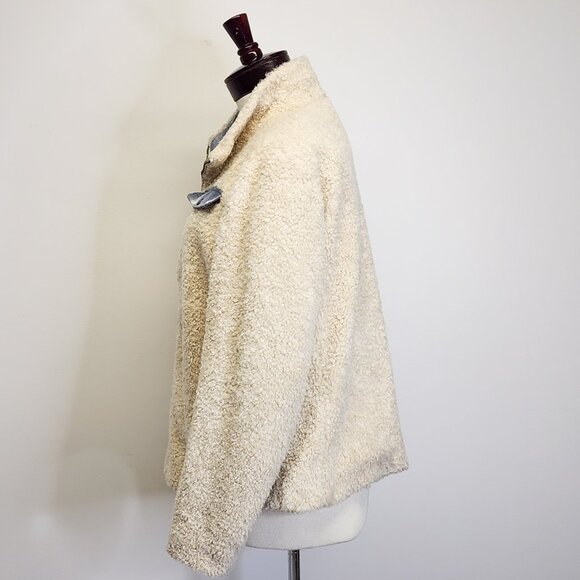 Pendleton Hi-Pile Fuzzy Sherpa Full Zip Fleece Jacket Ivory, Plaid Trim Women XL - Picture 6 of 12